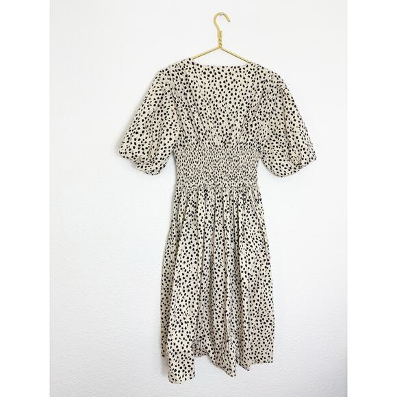 AYR The Extra Extra Smocked Midi Dress Size Medium Spot Animal Print Puff Sleeve - Picture 13 of 14